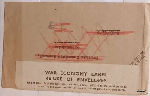 British Consulate General, Alexandria - On His Majesty`s Service - with War Economy Label