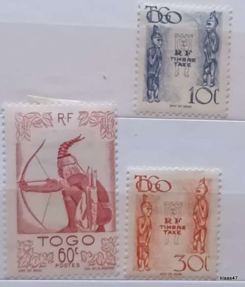 Togo - 1947 - Hunter x1 and Idols (Tax) x2 - 3 Unused Hinged stamps