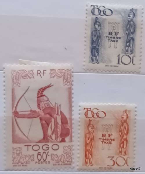 Togo - 1947 - Hunter x1 and Idols (Tax) x2 - 3 Unused Hinged stamps