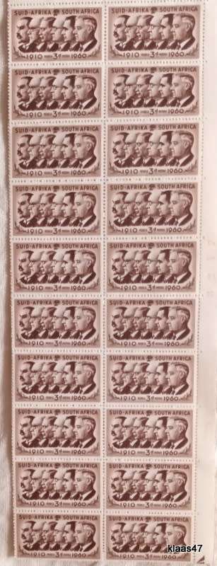 Union of South Africa - 1960 - Union Day. Prime Ministers - Block of 40 Unused stamps