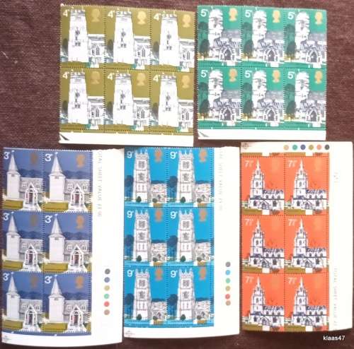 GB - 1972 - Village Churches - 5 Blocks of 6 Mint stamps (30 stamps)