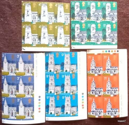 GB - 1972 - Village Churches - 5 Blocks of 6 Mint stamps (30 stamps)