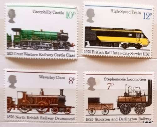 GB -  1975 - 150th Annniv. Public Trains Railways - Set of 4 Mint stamps
