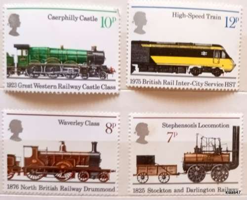 GB -  1975 - 150th Annniv. Public Trains Railways - Set of 4 Mint stamps