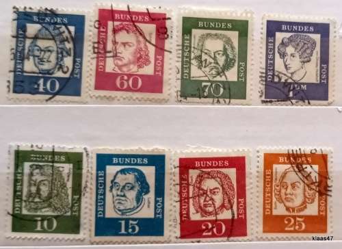 Germany - 1961-64 - Famous People Definitive - 8 Used Hinged stamps