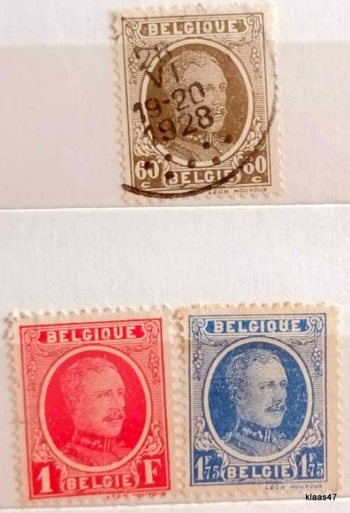 Belgium - 1927 - King Albert I - 3 Used Hinged stamps