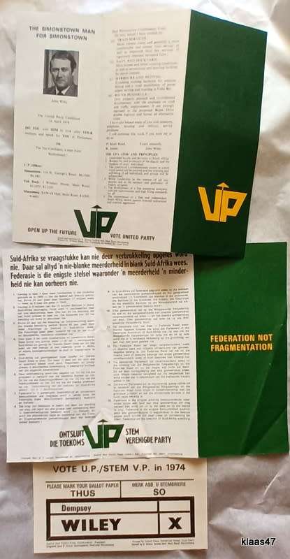 United Party 1971 Simonstown Candidate - Leaflet and Voting Reference Card No 11734 - In orig. envl.