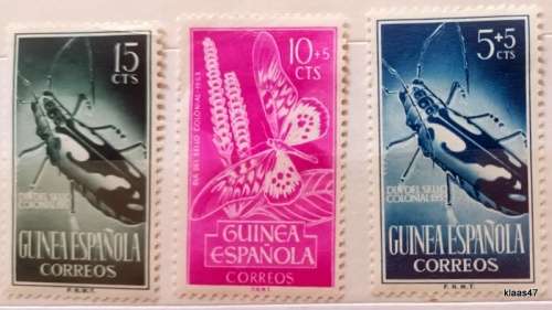 Spanish Guinea -  1953 -  Insects and Butterflies - 3 Unused Hinged stamps