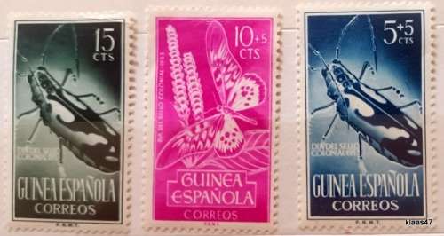 Spanish Guinea -  1953 -  Insects and Butterflies - 3 Unused Hinged stamps