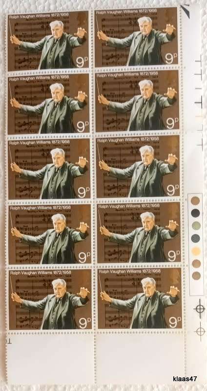 GB - 1972 - Ralph Vaughan Williams - Block of 10 Mint stamps