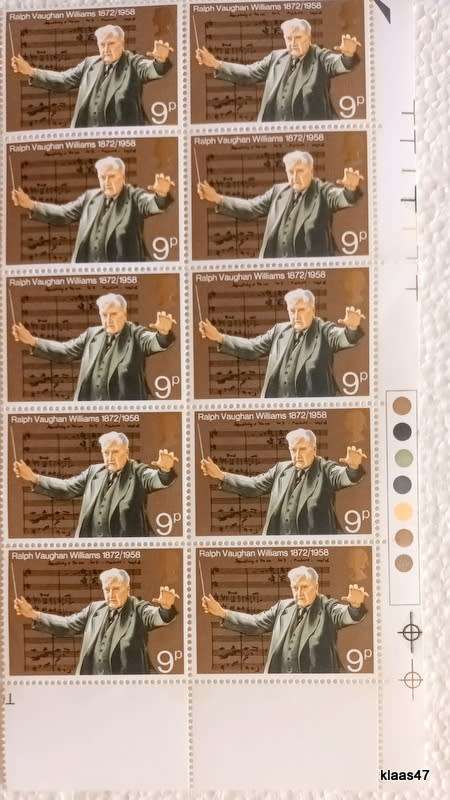 GB - 1972 - Ralph Vaughan Williams - Block of 10 Mint stamps
