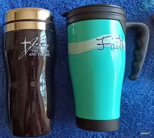 2 Unused Insulated drinking mugs with Religious slogans