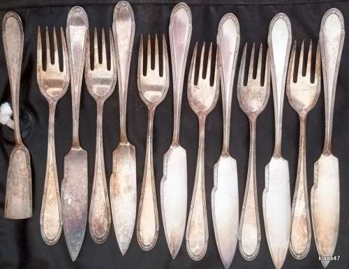 Vintage - WMF 90 - German Silver Plate -  Set of 1 Fish Knives and Forks