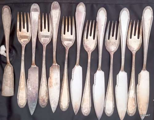 Vintage - WMF 90 - German Silver Plate -  Set of 1 Fish Knives and Forks