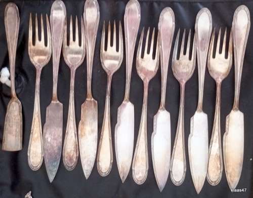 Vintage - WMF 90 - German Silver Plate -  Set of 1 Fish Knives and Forks