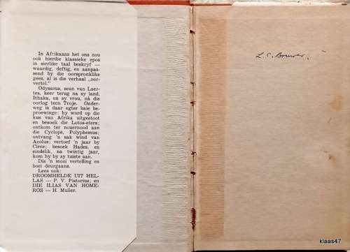 Die Odyssee van Homeros - Oorvertel deur P V Pistorius - Hardeband 1952