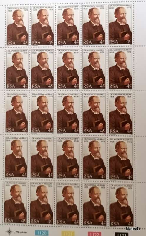 RSA - 1978 - Dr Andrew Murray - Sheet of 25 Mint stamps