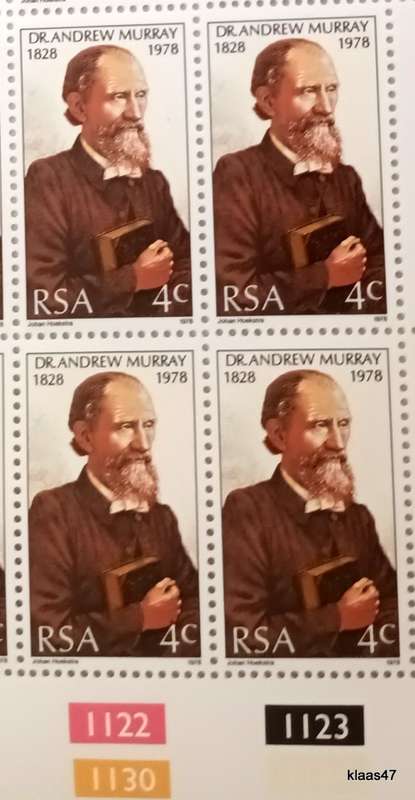 RSA - 1978 - Dr Andrew Murray - Sheet of 25 Mint stamps