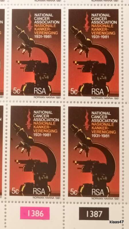 RSA - 1981 - National Cancer Association - Sheet of 25 Mint stamps (5c)