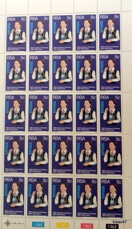 RSA - 1981 - Worcester Institute for Deaf - Sheet of 25 Mint stamps (5c)