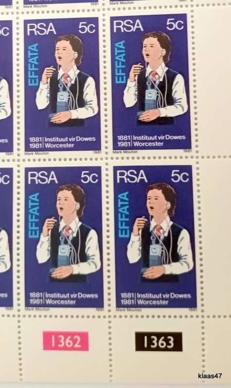 RSA - 1981 - Worcester Institute for Deaf - Sheet of 25 Mint stamps (5c)
