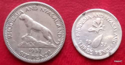 Rhodesia and Nyasaland - 1957 3d and 6d (2 coins) Copper-Nickel