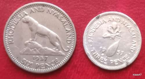 Rhodesia and Nyasaland - 1957 3d and 6d (2 coins) Copper-Nickel