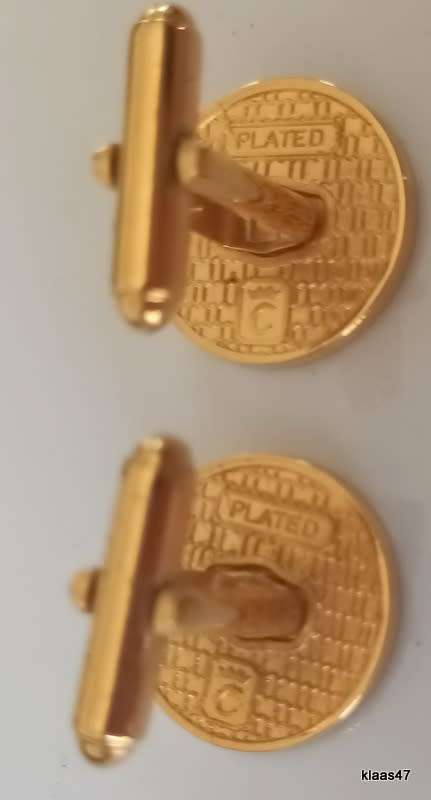 Pair of Gold Plated Cuff links - Anchor, Shield and Three Circles