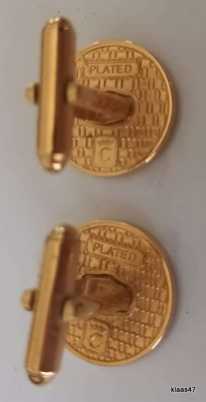 Pair of Gold Plated Cuff links - Anchor, Shield and Three Circles