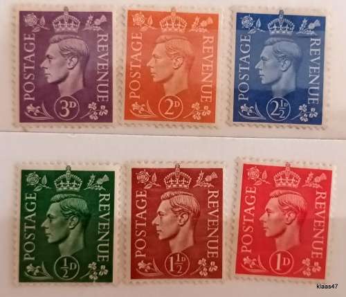 GB - 1951 - George VI Definitives - 6 Unused Hinged stamps