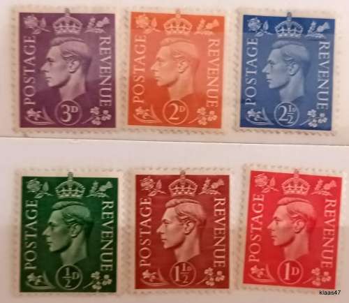 GB - 1951 - George VI Definitives - 6 Unused Hinged stamps