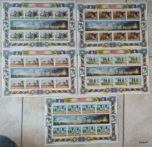 Lesotho - 1982 - Scouts - Set of 5 Full Sheets of 8 stamps - Mint