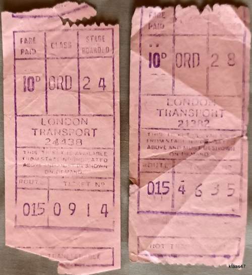 London Transport - 2 10d Tickets - Route 015