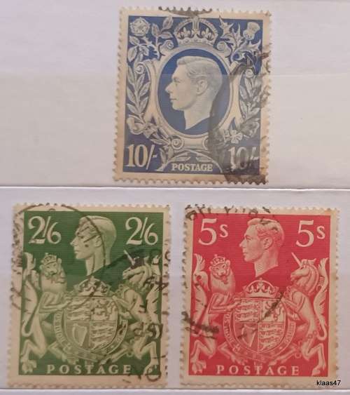 GB - King George VI - 2/6, 5s, 10/- - 3 Used stamps