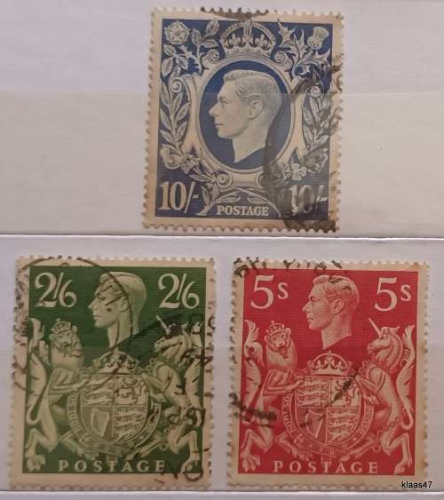 GB - King George VI - 2/6, 5s, 10/- - 3 Used stamps
