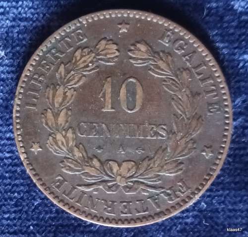 France - 1873 -10 centimos - Bronze