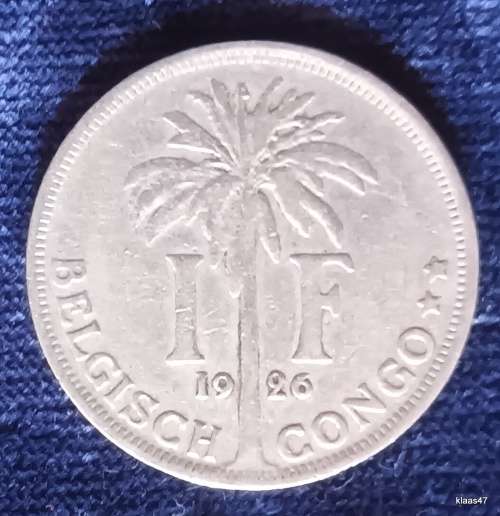 Belgian Congo - 1926 - 1 Franc (Dutch Text) - Copper Nickel