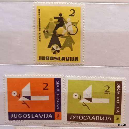 Yugoslavia - 1958 and 1961 - Children`s Day stamps - 3 Unused Hinged stamps