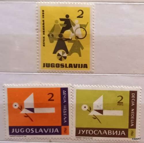 Yugoslavia - 1958 and 1961 - Children`s Day stamps - 3 Unused Hinged stamps