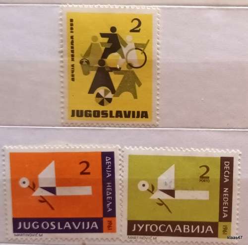 Yugoslavia - 1958 and 1961 - Children`s Day stamps - 3 Unused Hinged stamps