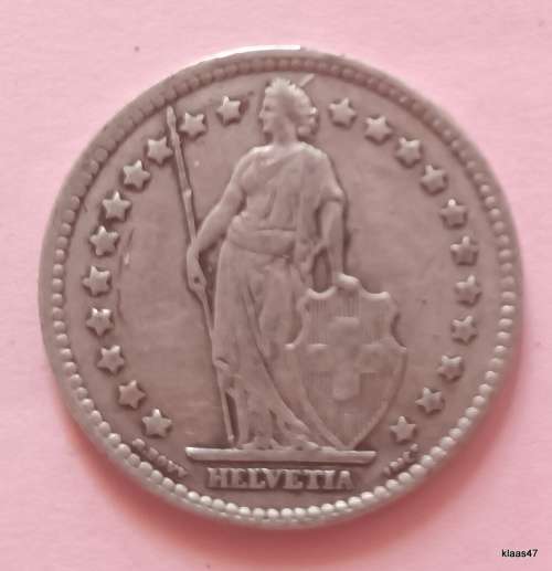 Switzerland - 1914 B - Helvetia Standing - 1 Franc - Silver