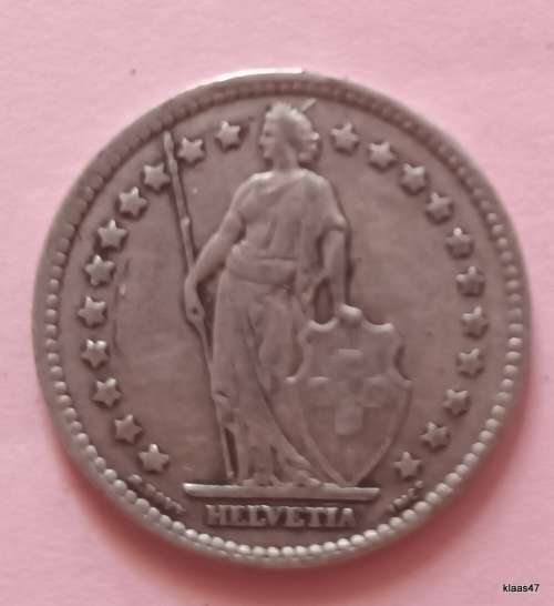 Switzerland - 1914 B - Helvetia Standing - 1 Franc - Silver