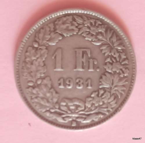 Switzerland - 1914 B - Helvetia Standing - 1 Franc - Silver