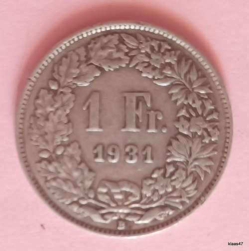 Switzerland - 1914 B - Helvetia Standing - 1 Franc - Silver