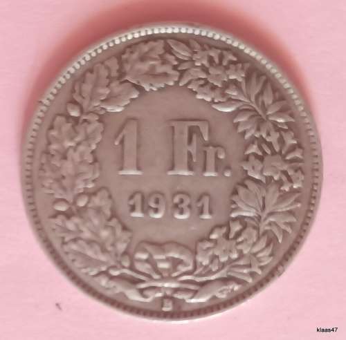 Switzerland - 1914 B - Helvetia Standing - 1 Franc - Silver