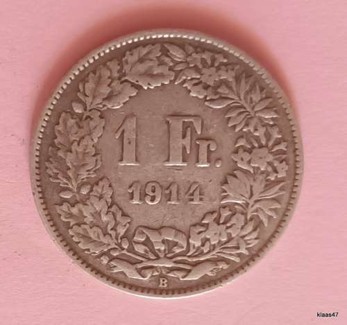 Switzerland - 1914 B - Helvetia Standing - 1 Franc - Silver