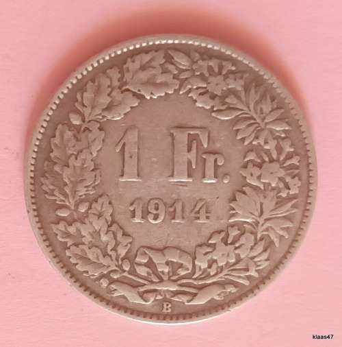 Switzerland - 1914 B - Helvetia Standing - 1 Franc - Silver