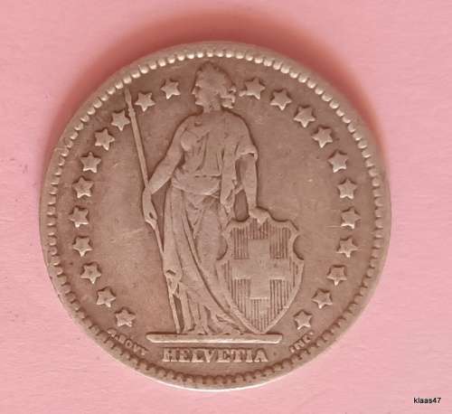 Switzerland - 1914 B - Helvetia Standing - 1 Franc - Silver