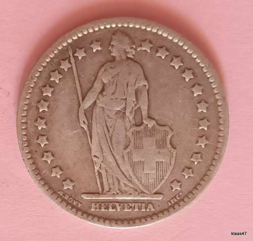 Switzerland - 1914 B - Helvetia Standing - 1 Franc - Silver