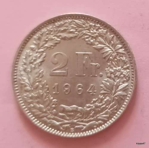 Switzerland - 1964 - 2 Francs - Helvitia Standing - Silver (.835) (16.5% copper)